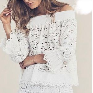 Love Shack Fancy Daisy Eyelet Off Shoulder Top
